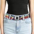 thumbnail image 5 of Buckle-Down Belt, Seatbelt Buckle Belt, Geometric Triangles Stripe Red White Blues Yellow, 34 to 52 Inches, 5 of 9