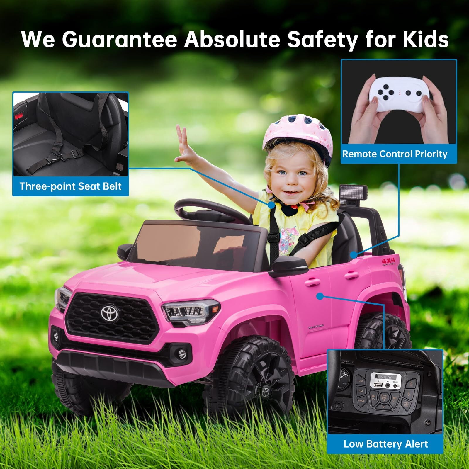 Officially Licensed Toyota Tacoma Car, 12V Battery Powered Electric Car with Remote Control, Spring Suspension Safety Belt, 2-Speed Ride On Toy Car with Headlights, for 37-96 Months