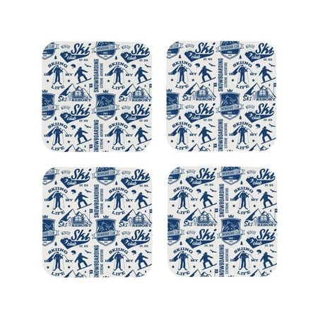

Matuu Skiing Enthusiast for Cup Coasters Set of 4 Leather Coasters Desk Coasters for Office Measures 4” x 4”-Square