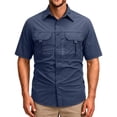 thumbnail image 2 of Sewkxo Men's Short Sleeves Fishing Shirts Button Down Summer Travel Work Shirts with Zipper Pockets,Blue 2XL, 2 of 7