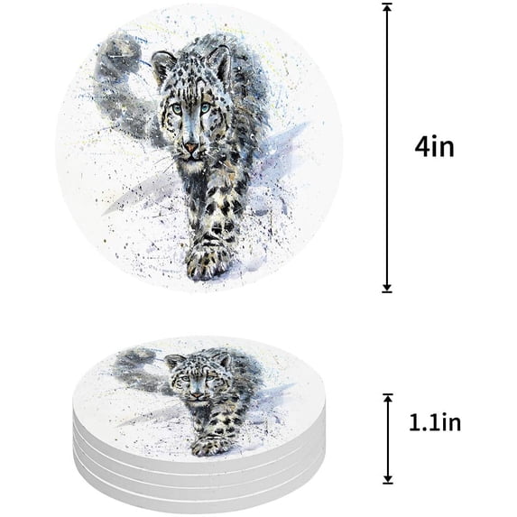 FMSHPON Leopard Set of 8 Round Coaster for Drinks, Absorbent Ceramic Stone Coasters Cup Mat with Cork Base for Home Kitchen Room Coffee Table Bar Decor