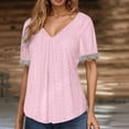 thumbnail image 2 of Daznico Women's V-Neck Eyelet Blouse, Lace Trim Short Sleeve Casual Hollow Out Top for Daily Wear & Vacation in Spring & Summer,XXL, 2 of 4