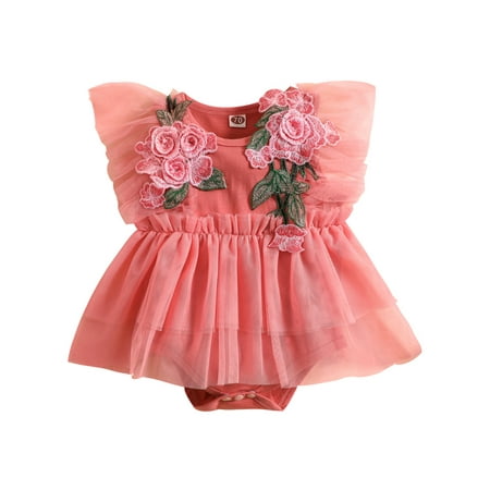 

Musuos Baby Girls Mesh Floral Romper Dress Embroidery Party Tulle Bodysuit Dresses