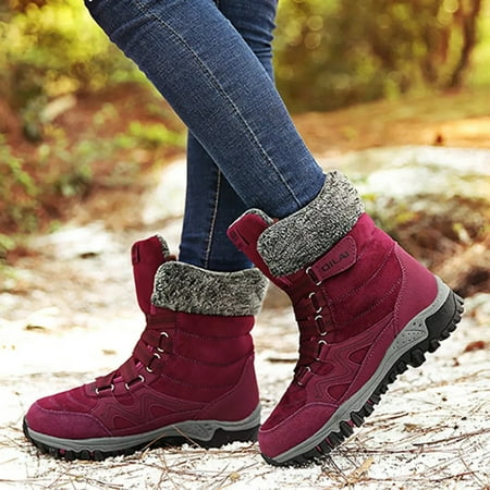 

Alueeu Women s Snow Boots Women s Fashion Casual Roman Short Ankle Snow Boots Chunky Heels Leather Shoes