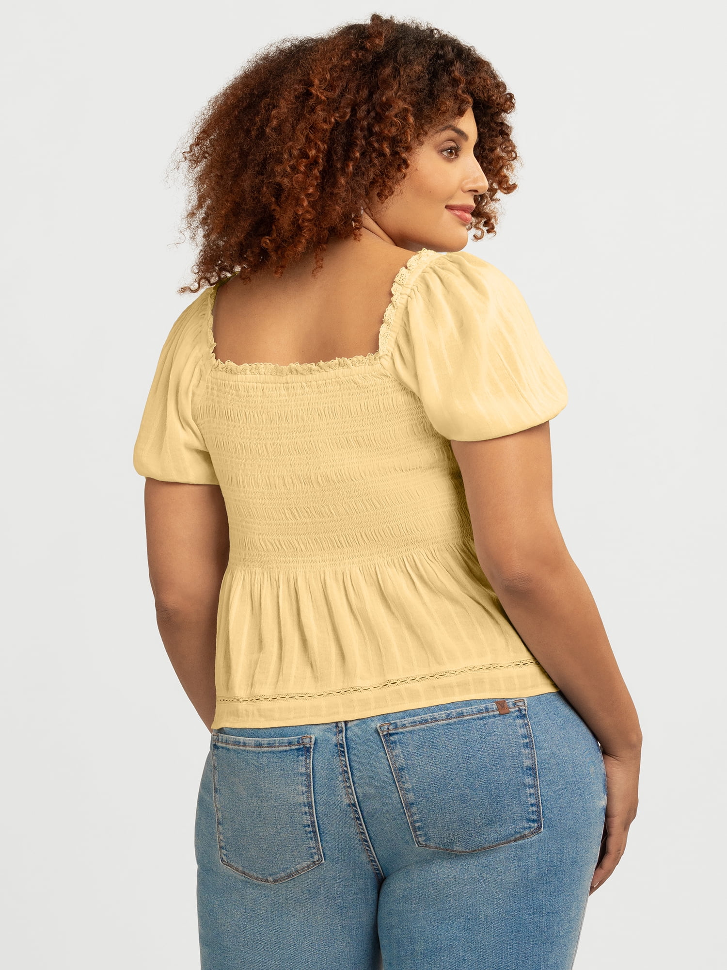 Jessica Simpson Women's and Women's Plus Waverly Cotton Smocked Blouse, Sizes XS-4X