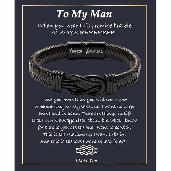 Gifts for Men Him Husband Boyfriend Dad Son Grandson Nephew, Cool Love Infinity Leather Bracelets Fathers Day Ideas Present Gift for Birthday Anniversary Retirement Christmas