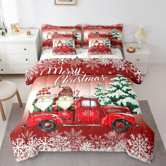 jejeloiu Merry Christmas Twin Bedding Sets 7-Piece,Kawaii Cartoon Gnome Bedding Comforter Set,Happy New Year Gifts Sheet Sets,Super Cozy Room Decoration Reversible