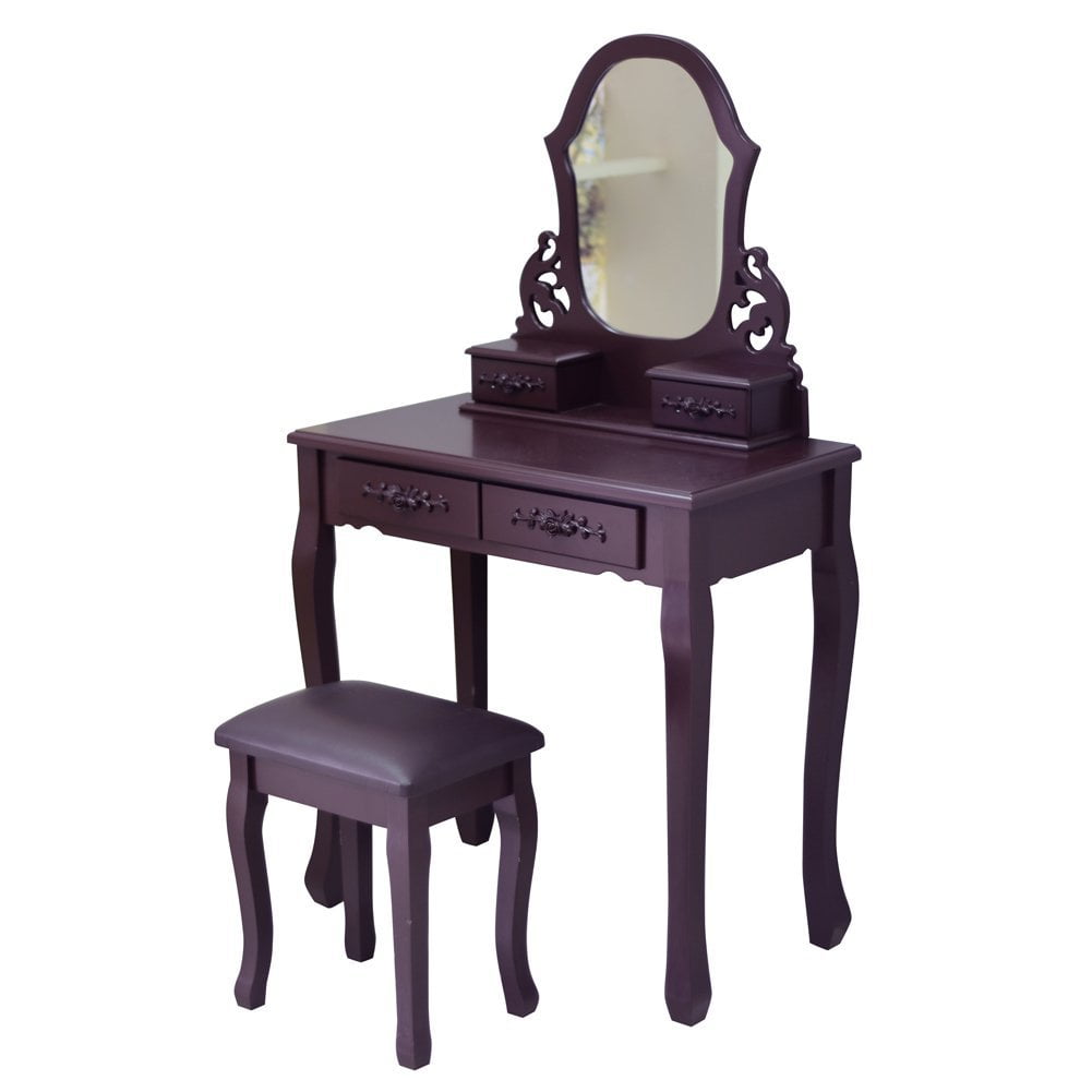 Viscologic Mirrored Wooden Makeup Vanity Dressing Table And Viscologic Mirrored Wooden Makeup Vanity Dressing Table And Cushioned Stool Set