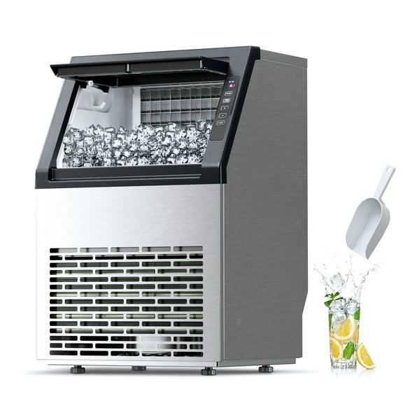 WAA Commercial Ice Maker Machine 79Lbs/24H,Self-Cleaning Freestanding Ice Machine for Home,Bar,Restaurant,Coffee Shop,Outdoor,Stainless Steel Silver