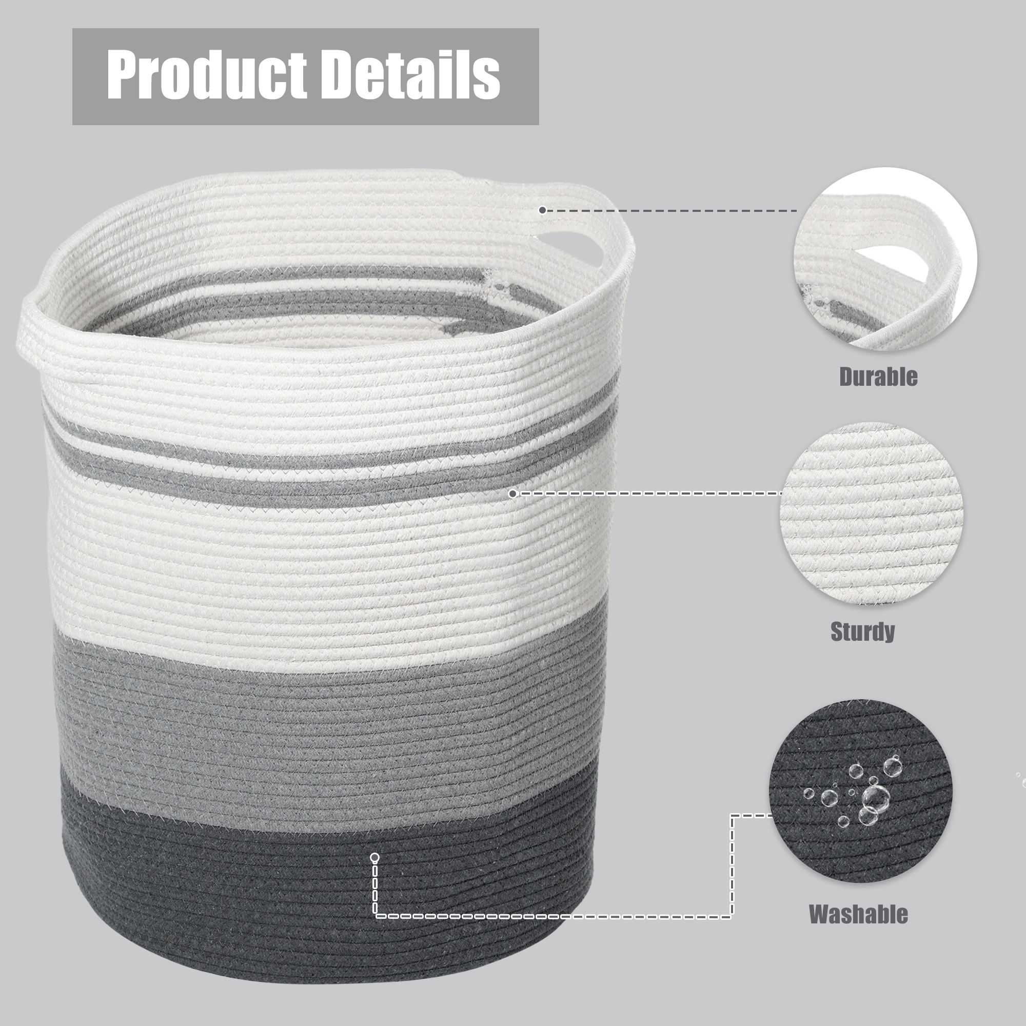 Unique Bargains Laundry Basket Hamper 18"x20" Tall Laundry Basket for Bedroom Baby Nursery Child's Laundry Hamper Gray