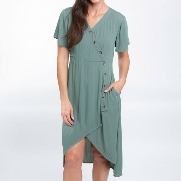 Elsie & Zoey Ayanna Small Forest Shade V-Neck Short Sleeve Dress for Women