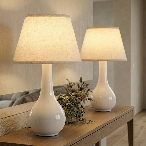 HKMGT 18.11" Ceramic Table Lamp Set of 2, Cream White with Linen Shade for Bedroom Living Room