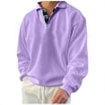 thumbnail image 3 of Men's Winter Solid Color Lapel Loose Long Sleeve T-Shirt, Henley Button Up Sport Top for Casual Wear, Gym and Lounge,Light Purple,XL, 3 of 7