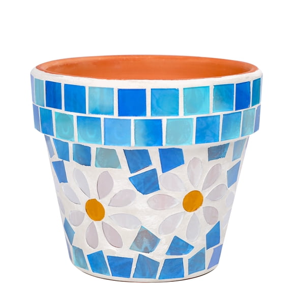 4 Inch Handmade Mosaic Terracotta Ceramic Plant Pot with Drainage Hole, Succulent Container for Mini Houseplants, Indoor Outdoor and Office Desk Home Decor