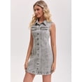 thumbnail image 2 of DARING DIVA Women's Sleeveless Collared Button Down Short Jean Dress M Gray, 2 of 7