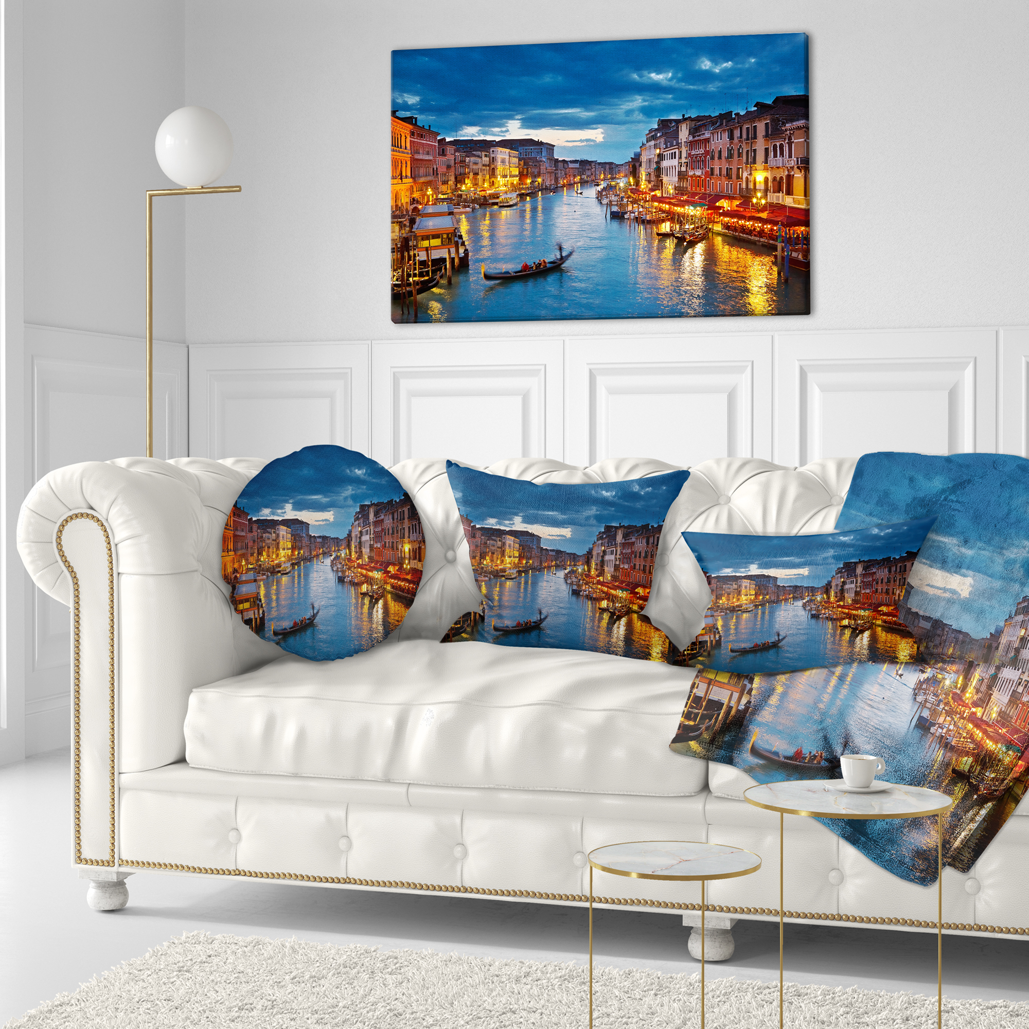 Designart Grand Canal at Night Venice - Cityscape Photo Throw Pillow - 12x20
