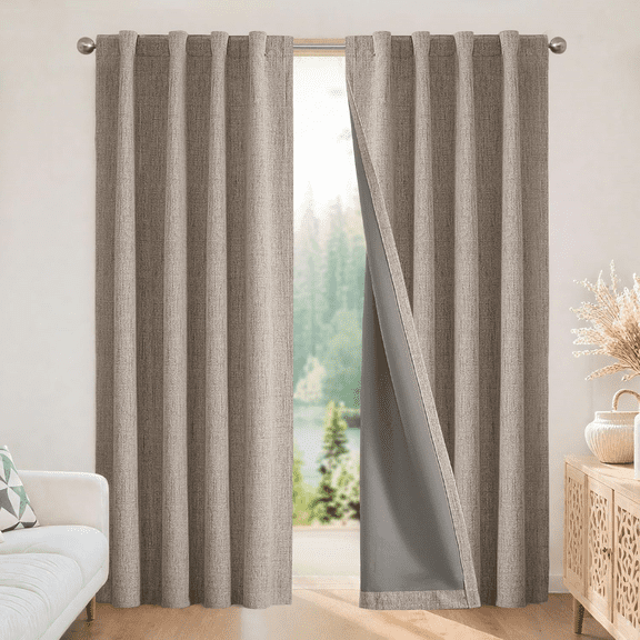 Blackout Curtains for Bedroom - 108 Inch Long 100% Light Blocking 2 Panels Set Linen Drapes, Thermal Insulated Room Darkening Curtains, Linen Textured for Living Room, Rod Pocket & Back Tabs