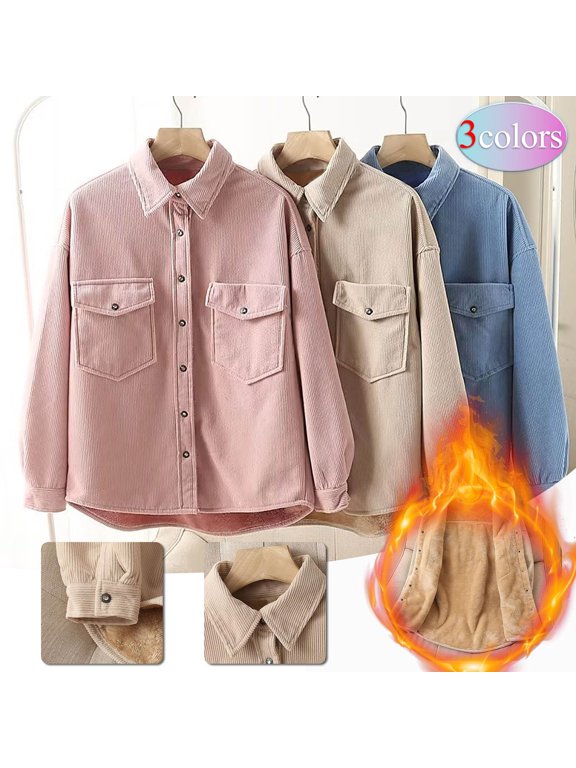 Paiwinds Women's Fall Casual Long Sleeve Hooded Coat, Pocket Button Design Corduroy Jacket with Lamb Fleece Lining, Outerwear for Seasonal Transition and Comfort