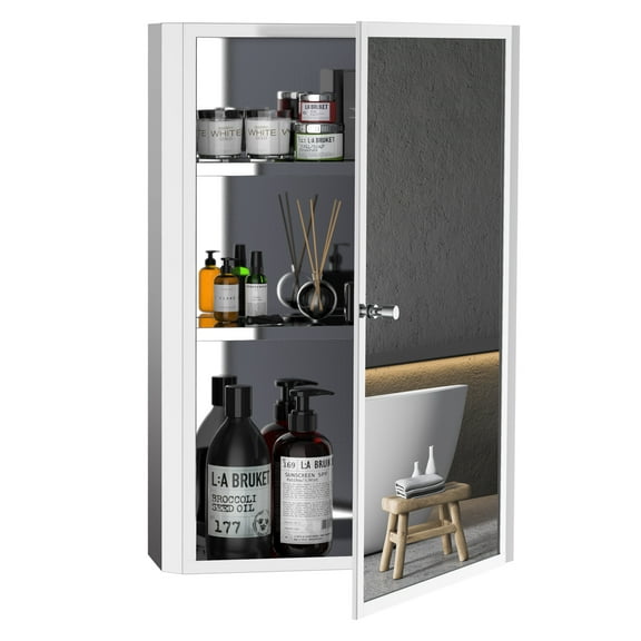 HomCom Vertical 24" Stainless Steel Bathroom Wall Mirror Medicine Cabinet