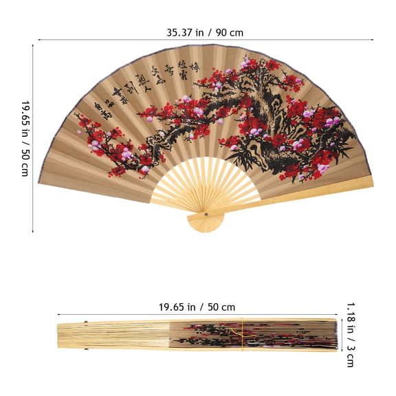 LOLIPPYY Large Oriental Folding Wall Fan with Beautiful Flower Pattern, Decorative Paper Craft Fan for Home Decor and Photo Background