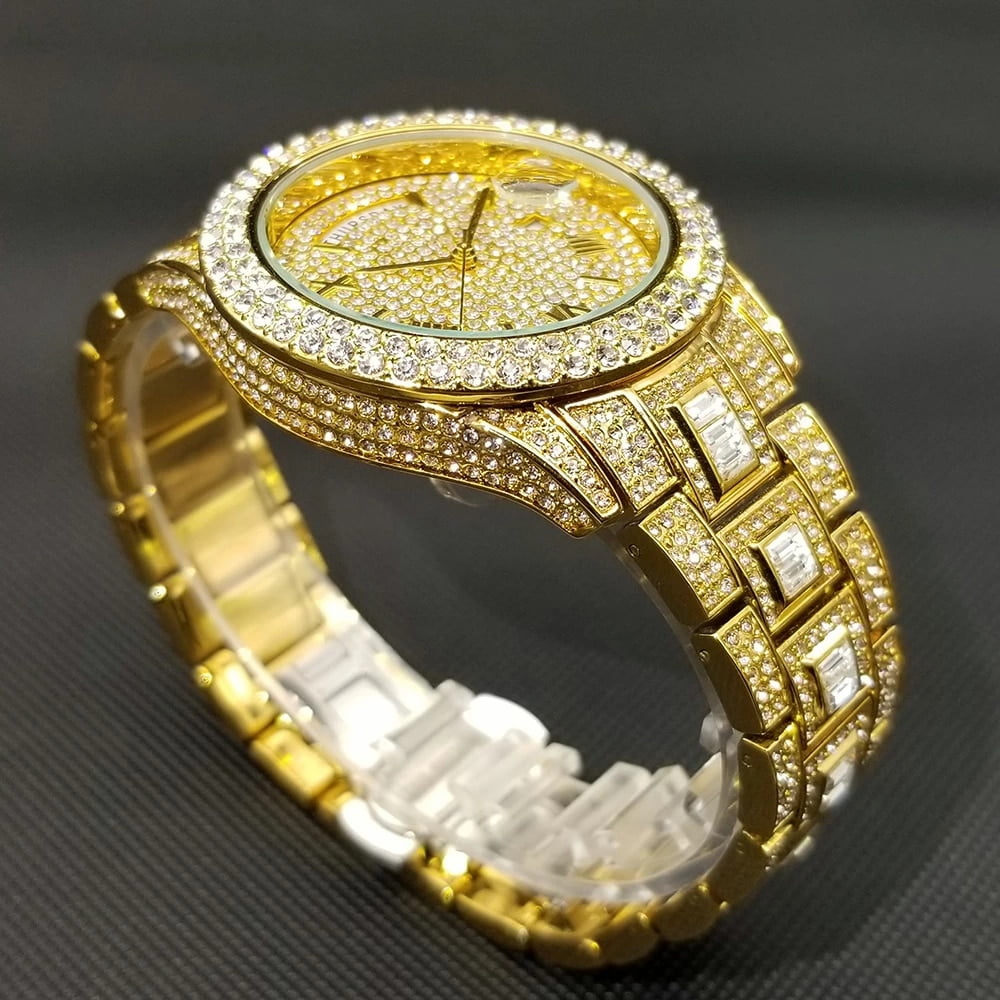 Top Hip Hop Iced Out Diamond Mens Quartz Gold Wristwatches Cool And Stylish  Relogio Masculino From Madai, $14.68
