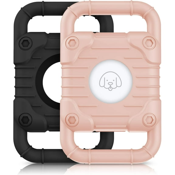 Airtag Dog Collar Holder[2Pack], Sturdy Soft Silicone Apple Airtag Dog Collar, Thicken Tear Resistant Dog Collar Airtag Holder, Waterproof & Anti-Drop Airtag Holder for Dog Collar (Black&Pink)