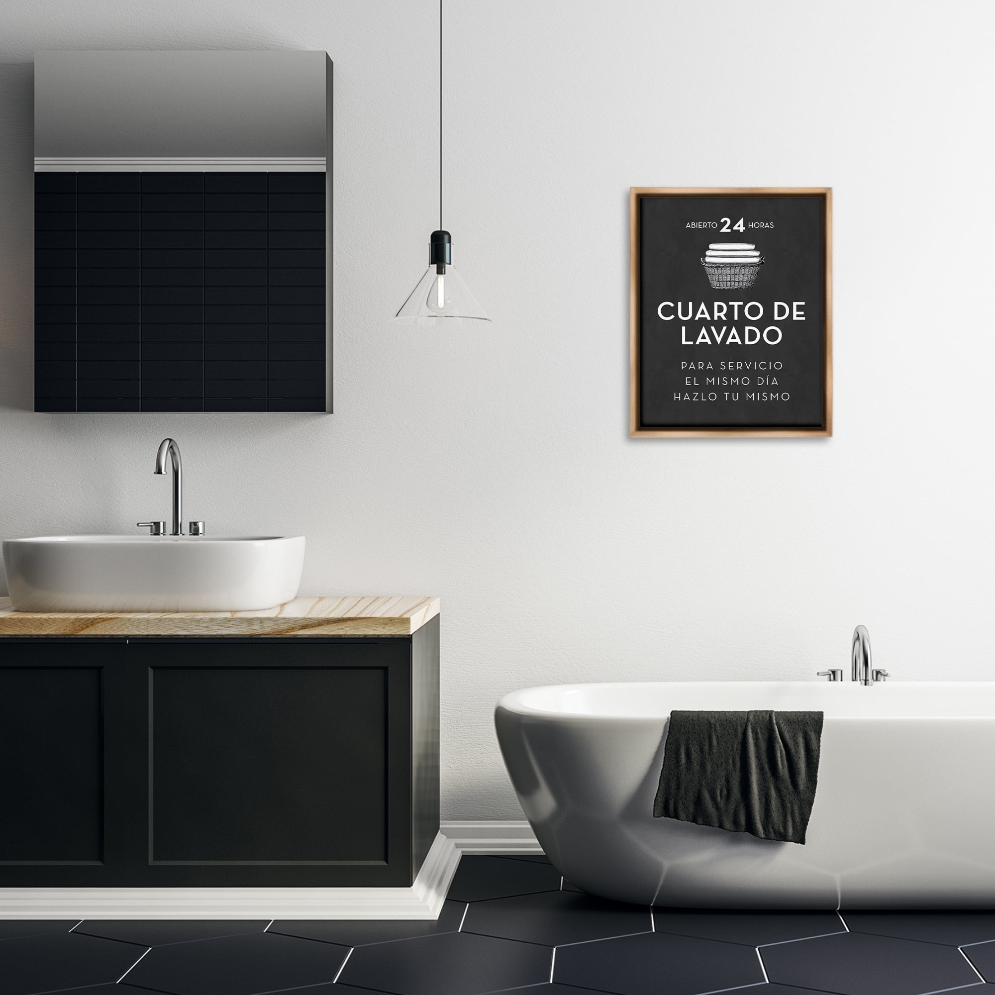 Stupell Industries Publicidad Día de Lavandería, Negro Bath & Laundry Painting Brown Floater Framed Art Print Wall Art, 17 x 21