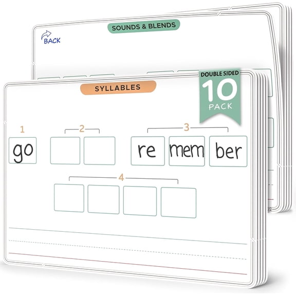 Scribbledo Sounds and Blends Dry Erase Sheets, Learn to Read Phonics Practice, 9” x 12”, 10-Pack