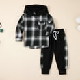 thumbnail image 3 of URMAGIC URMAGIC Toddler Boys Long Sleeve Plaid Hooded Shirt Drawstring Jogger Pants Outfits, 3 of 9
