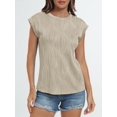 thumbnail image 4 of Tops elegantes de manga corta para mujer, cuello redondo, texturizados, lindos tops de verano 2024, camiseta básica, 4 of 5