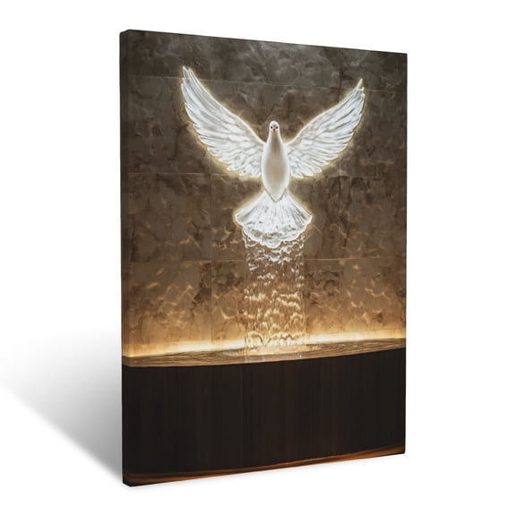 CozyNet A Radiant Dove Descending Over A Baptismal Font Glowing With Light Wall Art Prints With Frame Canvas Perfect for Living Room & Bedroom, Ready to Hang, Wall Decor 12"x16"