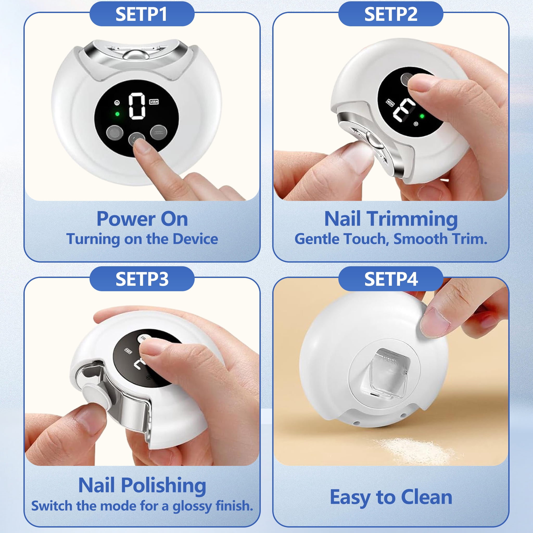 Moremore 3 In 1 Electric Nail Clippers USB Rechargeable, For Baby Kids and Adult, 360° Rotating Automatic Nail Cutter Trimmer, White