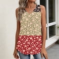 thumbnail image 5 of Kixjoy Brown Tank Tops for Women V Neck Fashion Tank Top Sleeveless Casual Summer Pleated Blouse Floral Print Soft Loose Fit Womens Summer Tops, Khaki L, 5 of 6