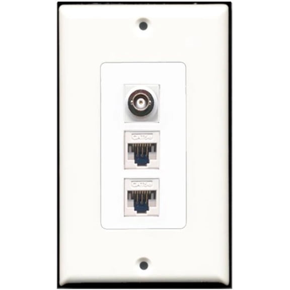 RiteAV - 1 Port BNC 2 Port Cat5e Ethernet White Wall Plate Decorative