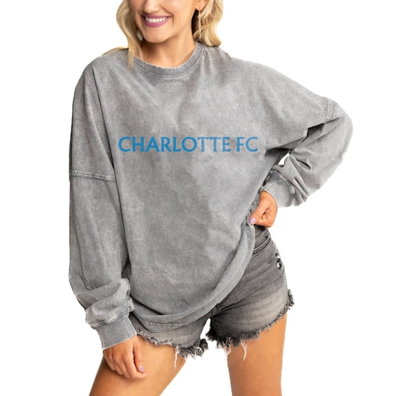 Women's Gameday Couture Gray Charlotte FC Faded Wash Pullover Sweatshirt