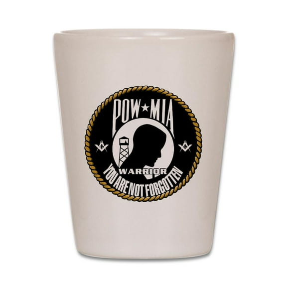 CafePress - POW/MIA Masonic - White Shot Glass, Unique and Funny Shot Glass