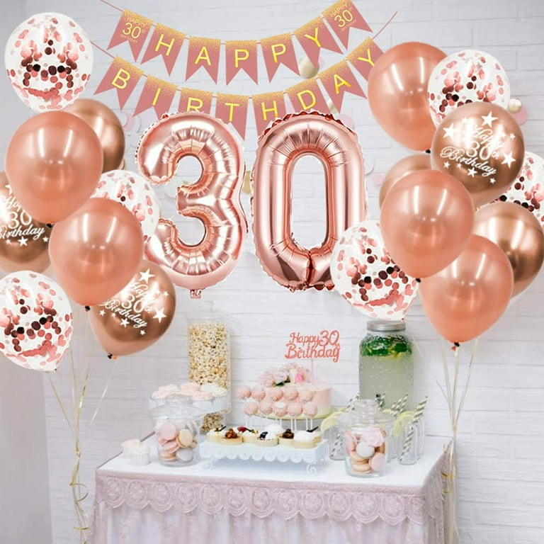Rose Gold Thirty & Fabulous Happy 30th Birthday Banner Garland Foil Balloon  30 for Womens 30th Birthday Decorations Hanging 30 and Fabulous Cheers to