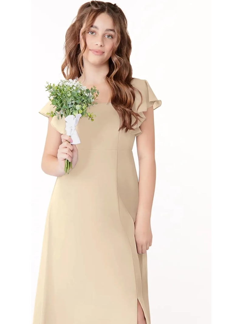 Drtj Girls Bridesmaid Dress for Wedding Chiffon Short Sleeve Flower Girl  Dresses for Teen with Slit - Walmart.com