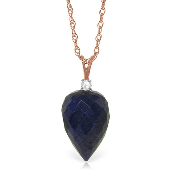 Galaxy Gold 14k 20" Rose Gold Genuine Diamond & Pointy Briolette Natural Sapphire Pendant Necklace