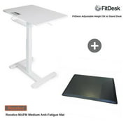 FitDesk Sit to Stand Desk (White) and Rocelco Medium Anti-Fatigue Mat