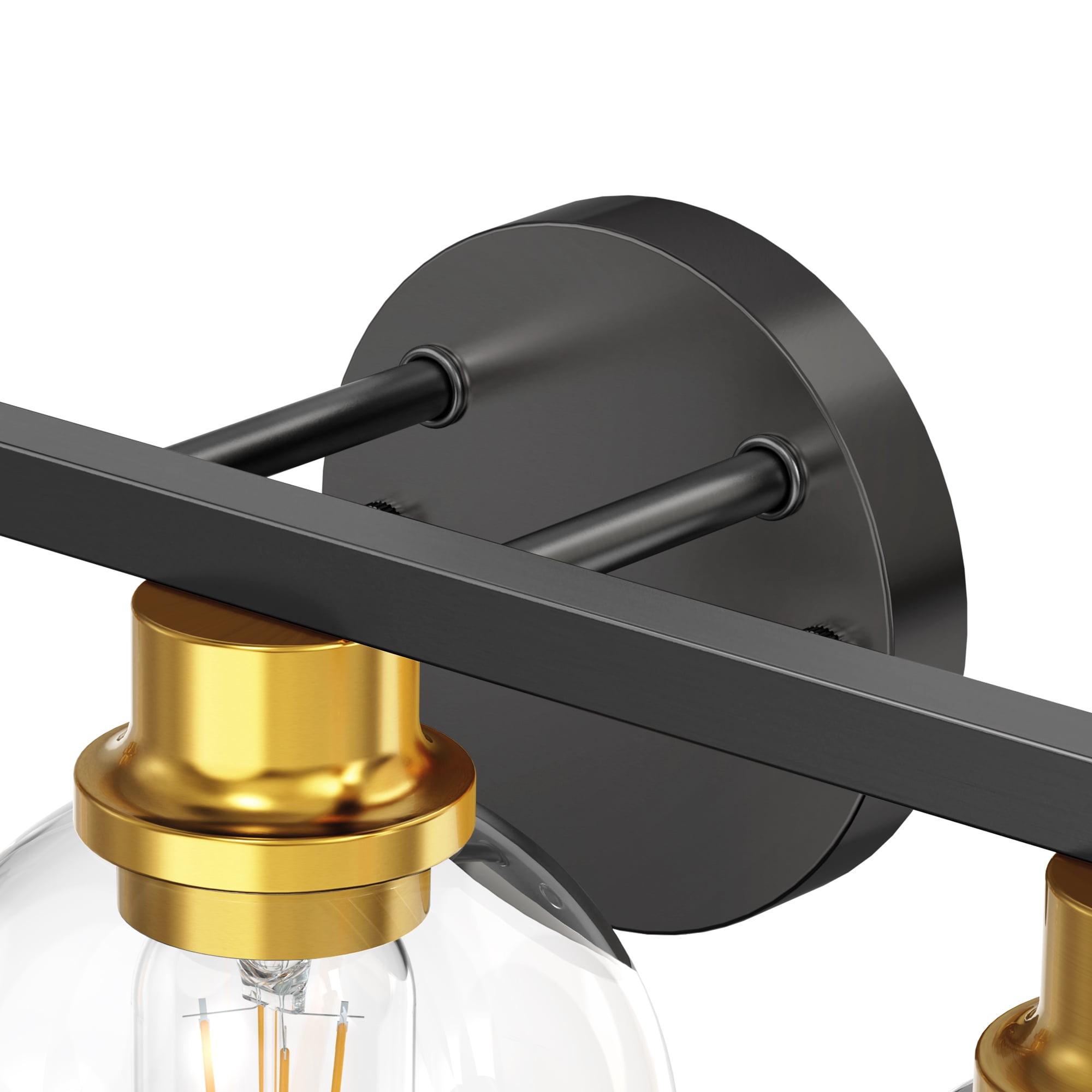 YANSUN 18.9 in 3-Light Black and Gold Bathroom Vanity Light, LED Interior Powder Room Lighting with Clear Globe Shades, for Bathroom, Powder Room, Vanity Table