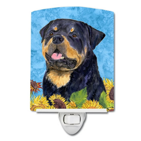 Caroline's Treasures SS4158CNL Rottweiler in Summer Flowers Ceramic Night Light, 6x4x3", multicolor