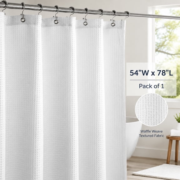 54x78 White Waffle Weave Long Stall Fabric Shower Curtain