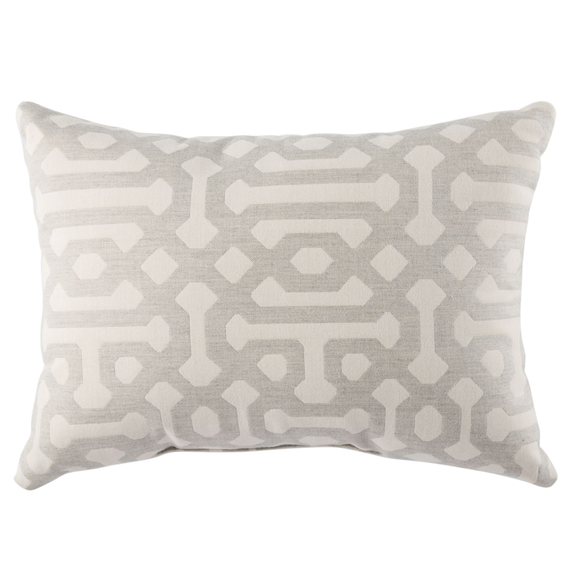 18" Gray and Ivory Geometric Outdoor Patio Rectangular Throw Pillow