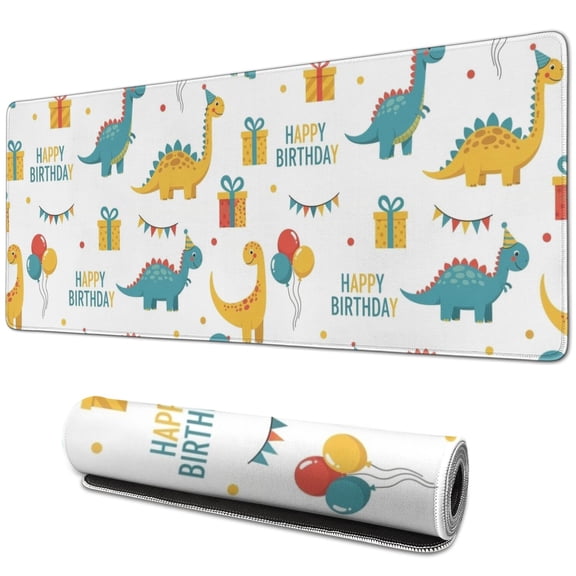 Long Mouse Pads for Desk,White Cartoon Dinosaurs Birthday Pattern Desk Mats on Top Of Desks, Desk Mouse Pad Extra Large with 3mm Non-Slip Base and Stitched Edge for Gaming,Office,Work,Home 31.5"x11.8"