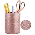 thumbnail image 1 of Portalápices rosa de cuero PU de oro rosa, contenedor de pinceles de maquillaje flash redondo, escritorio, oficina, aula, almacenamiento en el hogar, administrar Sailing Electrónica, 1 of 4