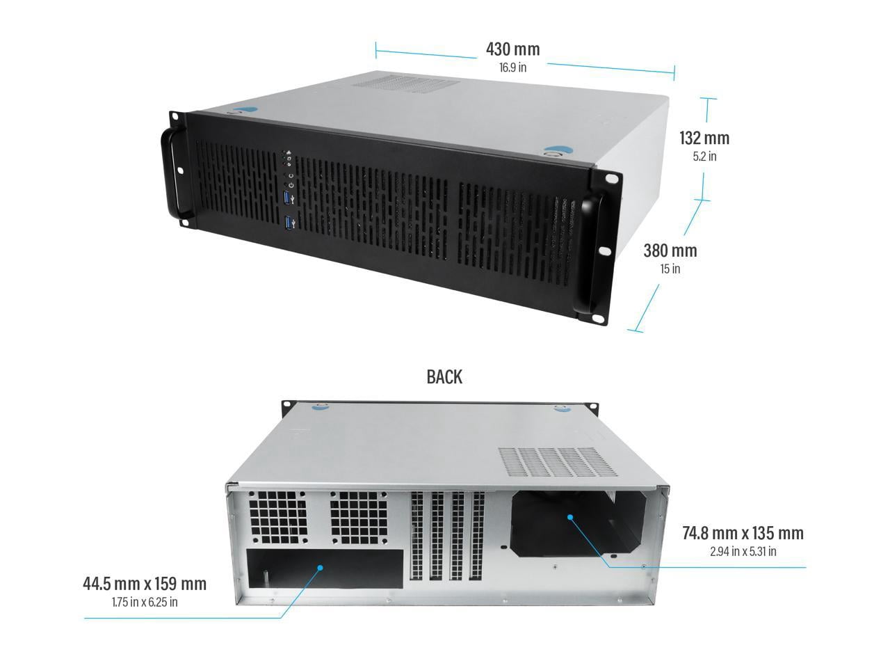 Rosewill 3U Server Chassis Rackmount Case, 6x 3.5" Bays, ATX Compatible, 2x 80mm Fans, 2x USB 3.0, Silver/Black - RSV-Z3100U