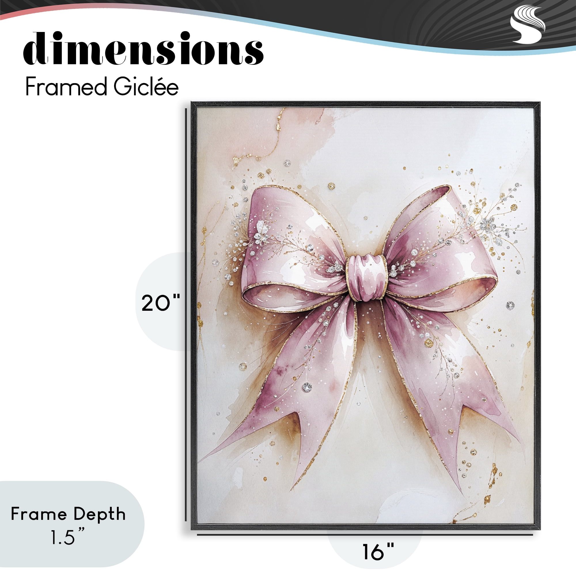 Stupell Industries Glamorous Blush Pink Bow Black Framed Giclee Art, design by Nataly White