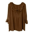 thumbnail image 6 of Fznquz Tunic Oversized Tees for Women Elegant Brown Plain T Shirt Peplum Tie Front Loose 3/4 Length Sleeve Shirts,L, 6 of 6