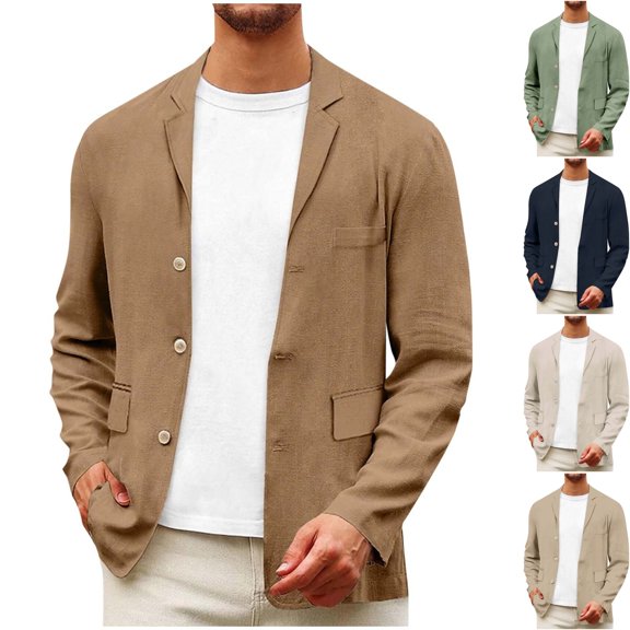Men's Classic Fit Casual Blazer Jacket Single Breasted Notch Lapel Textured Sport Coat Wrinkle Free for Business Dinner Wedding Office with Pockets, Brown, L